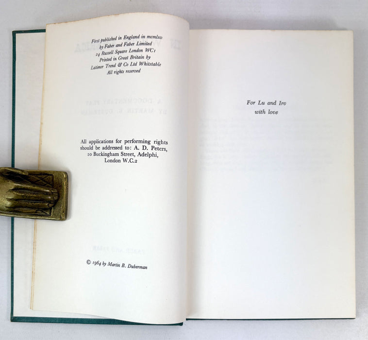 In White America, by Martin B. Duberman. 1965 first edition. From the library of Theatre Director, Alan Strachan.