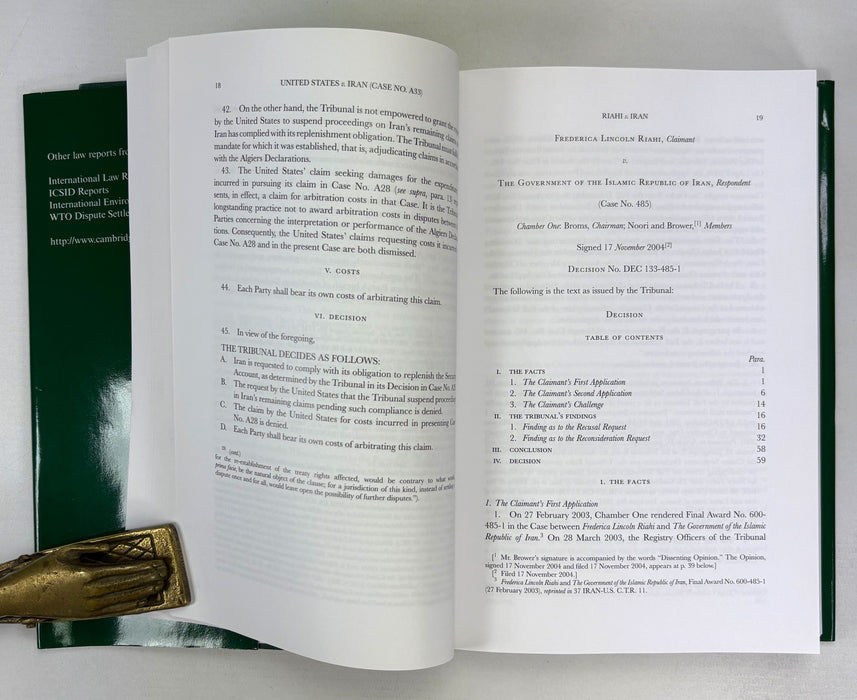 Iran-United States Claims Tribunal; Volumes 1-38 unbroken run, 1981-2009, Groitius Publications, Cambridge