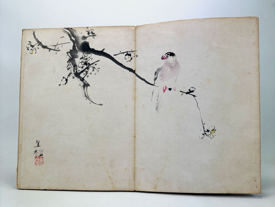 Japanese Hand-Painted Gajō (Painting Album) — Gachō Ichi (画帳一), c. 1890–1920. A collaborative Meiji–Taishō painting album, Kobe / Kansai region. Orihon.
