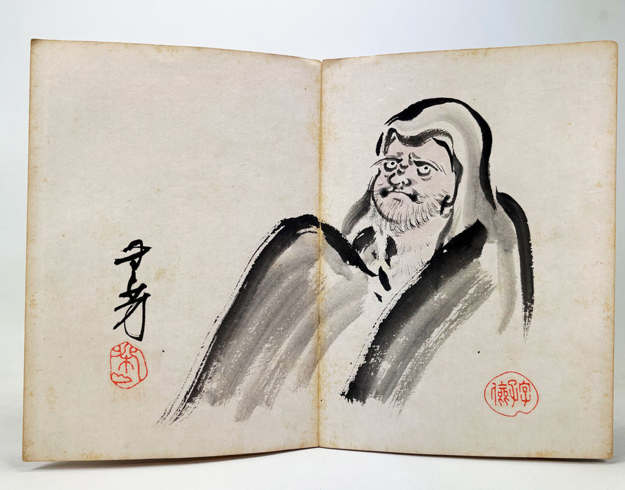 Japanese Hand-Painted Gajō (Painting Album) — Gachō Ichi (画帳一), c. 1890–1920. A collaborative Meiji–Taishō painting album, Kobe / Kansai region. Orihon.
