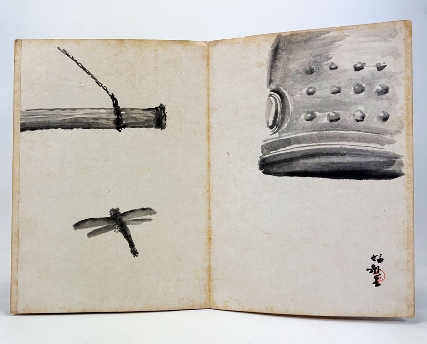 Japanese Hand-Painted Gajō (Painting Album) — Gachō Ichi (画帳一), c. 1890–1920. A collaborative Meiji–Taishō painting album, Kobe / Kansai region. Orihon.