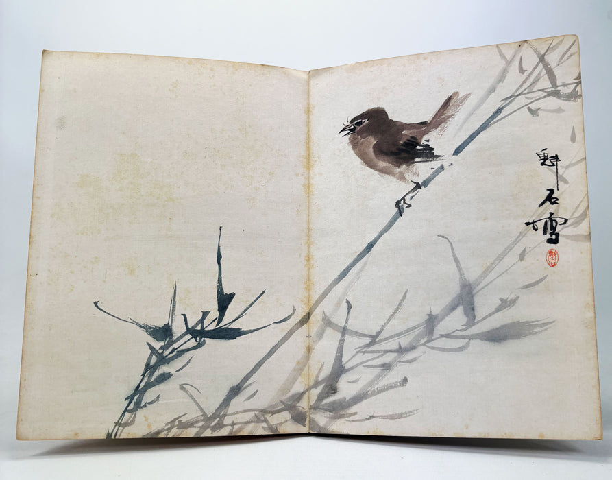 Japanese Hand-Painted Gajō (Painting Album) — Gachō Ichi (画帳一), c. 1890–1920. A collaborative Meiji–Taishō painting album, Kobe / Kansai region. Orihon.