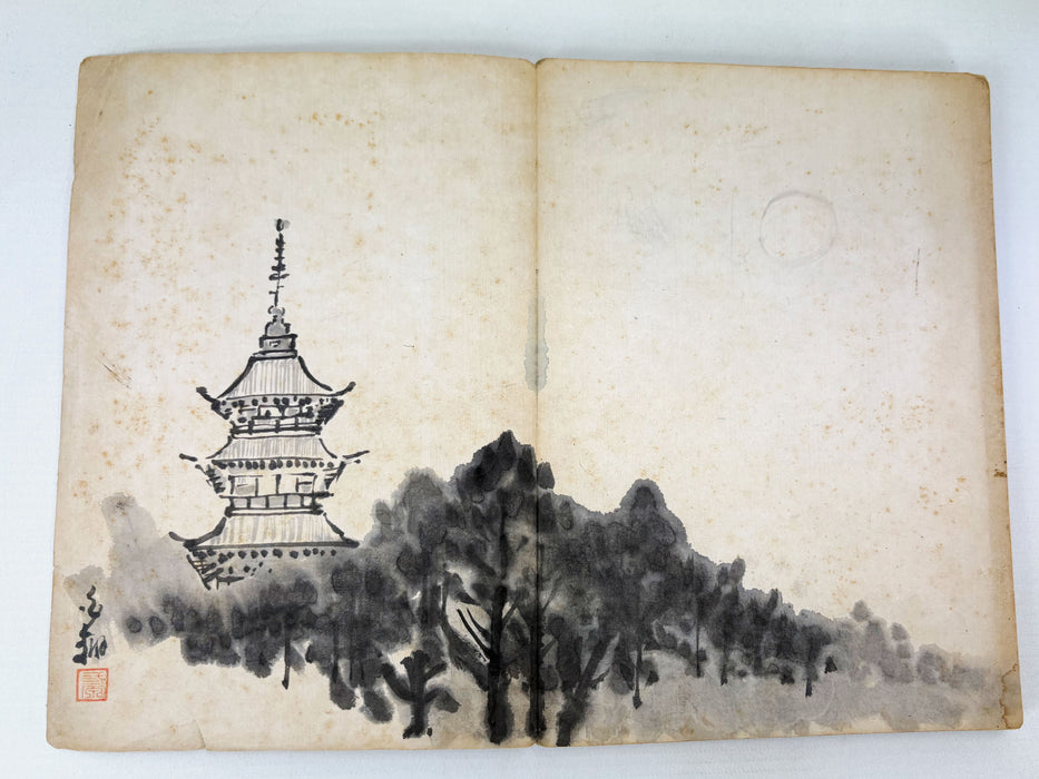 Japanese Hand-Painted Gajō (Painting Album) — Gachō Ichi (画帳一), c. 1890–1920. A collaborative Meiji–Taishō painting album, Kobe / Kansai region. Orihon.