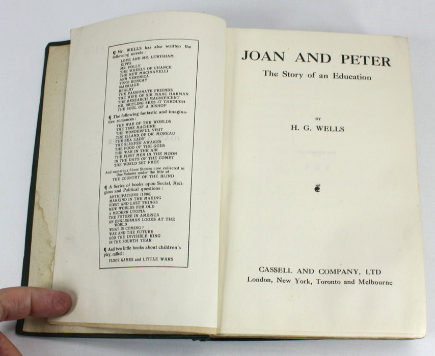 Joan and Peter; The Story of an Education, H.G. Wells, 1918, first edition