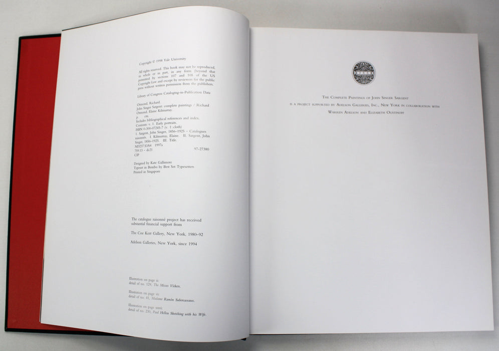 John Singer Sargent; The Early Portraits, Complete Paintings Volume I, Richard Ormond & Elaine Kilmurray, Paul Mellon, 1988