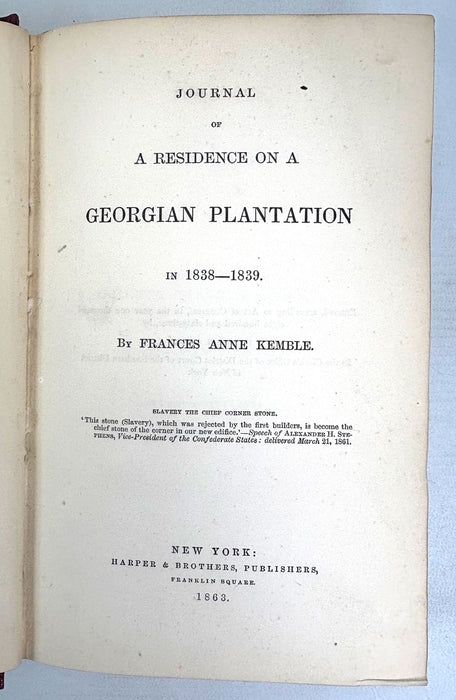 Journal of a Residence on a Georgian Plantation in 1838-1839, Frances Anne Kemble, 1863