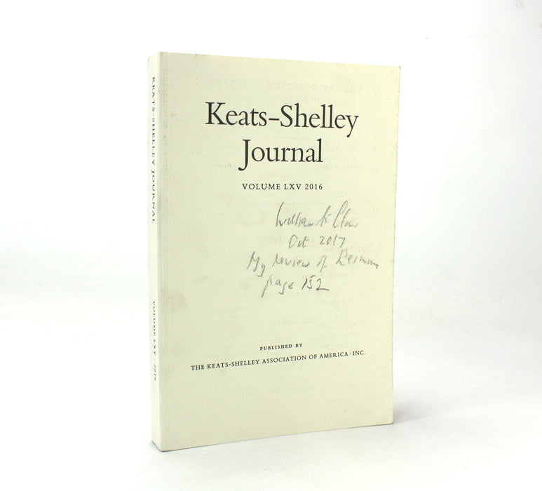 Keats-Shelley Journal, Volume LXV 2016, signed by contributor, William St. Clair