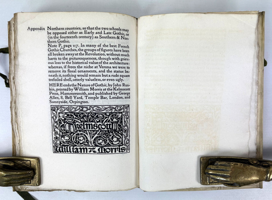 Kelmscott Press; The Nature of Gothic; A Chapter of the Stones of Venice by John Ruskin, 1892