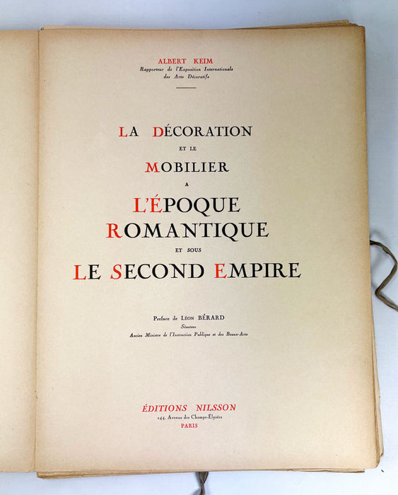 La Décoration et le Mobilier à l’époque romantique et sous le le Second Empire, by Albert Keim, Editions Nilsson, 1929