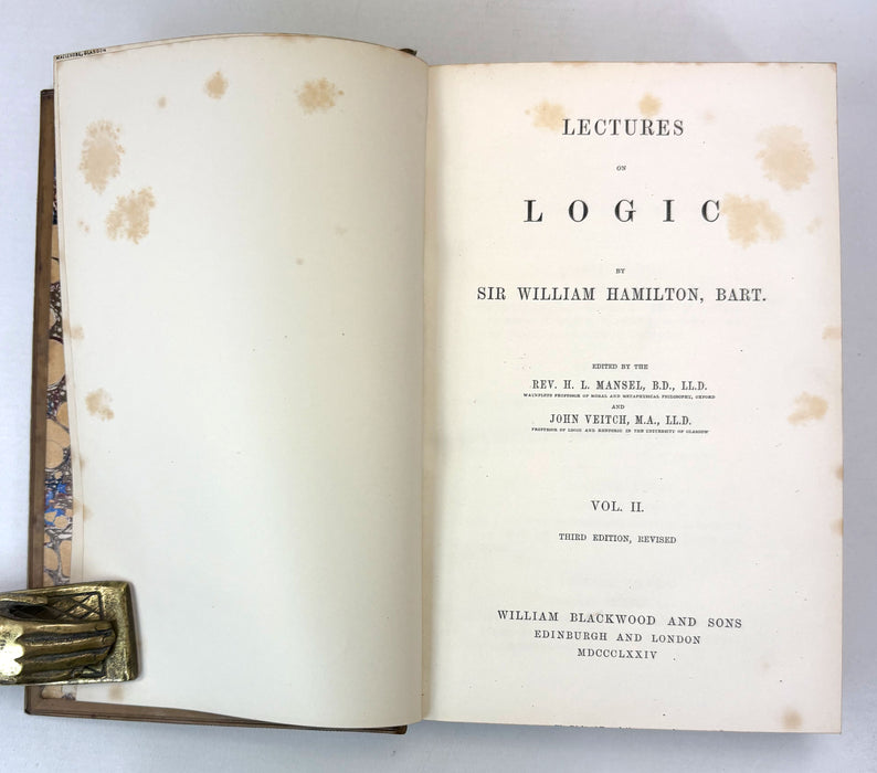 Lectures on Logic, by Sir William Hamilton, 1874. Prize binding signed by John Veitch (editor). In 2 volumes.
