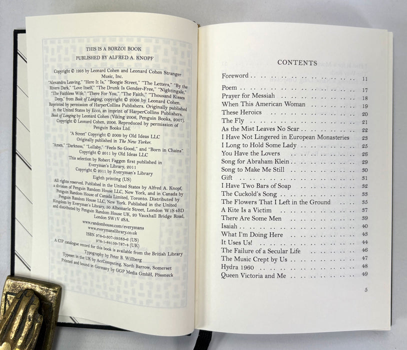 Leonard Cohen; Poems and Songs, edited by Robert Faggen, Everyman, Alfred A. Knopf, 2011