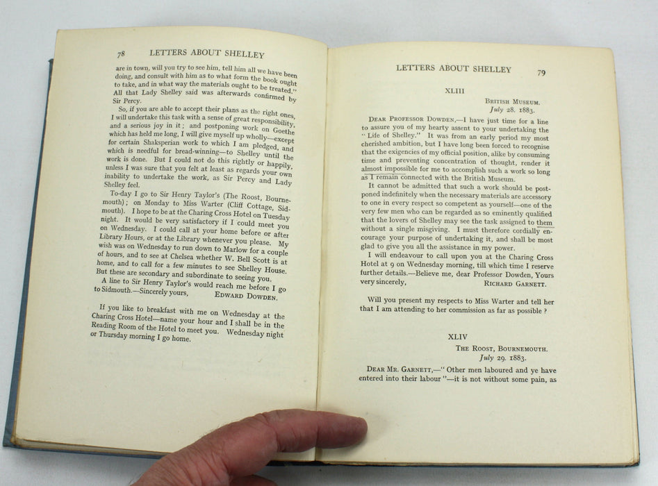 Letters About Shelley; Interchanged by Three Friends – Edward Dowden, Richard Garnett and W. Michael Rossetti., R.S. Garnett, 1917