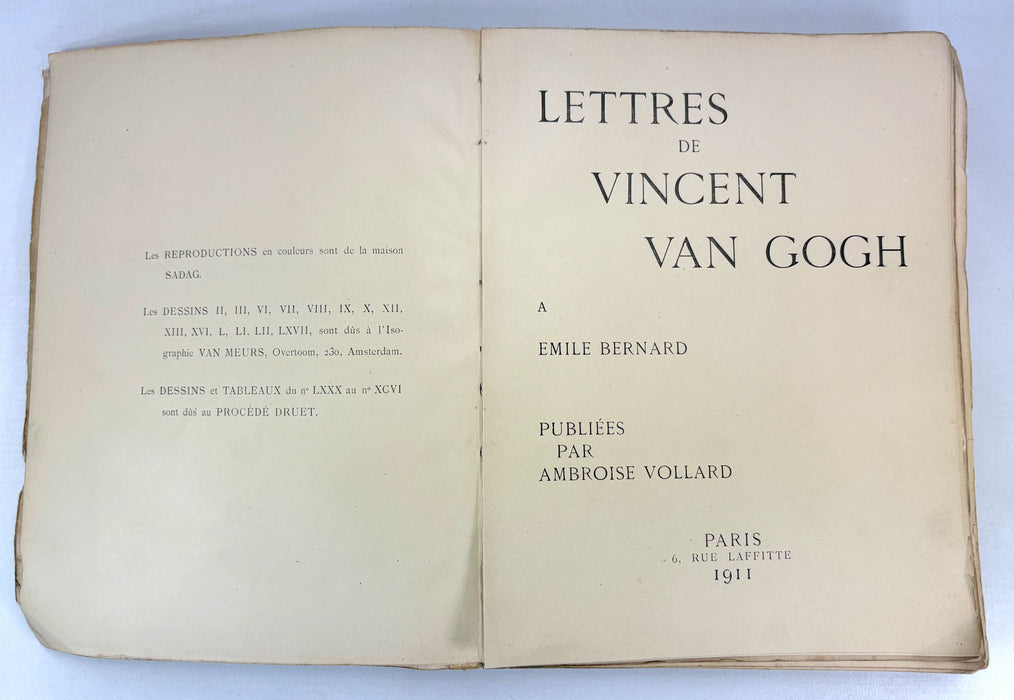 Lettres de Vincent Van Gogh A Emile Bernard, Publiées Par Ambroise Vollard, Paris, 1911