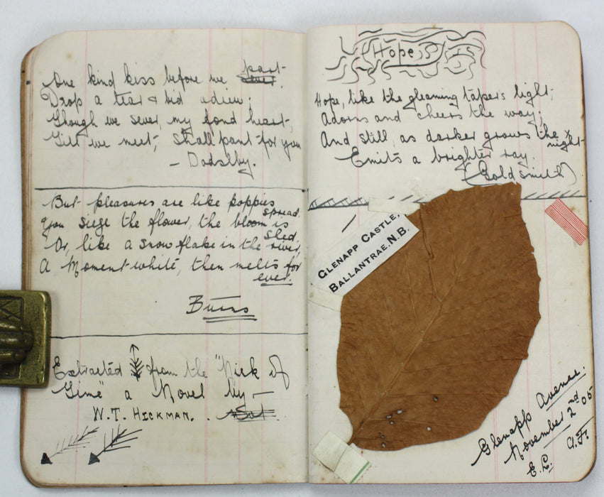 Manuscript Edwardian Commonplace Book, 1904-1909, with clippings, photos and pressed plants