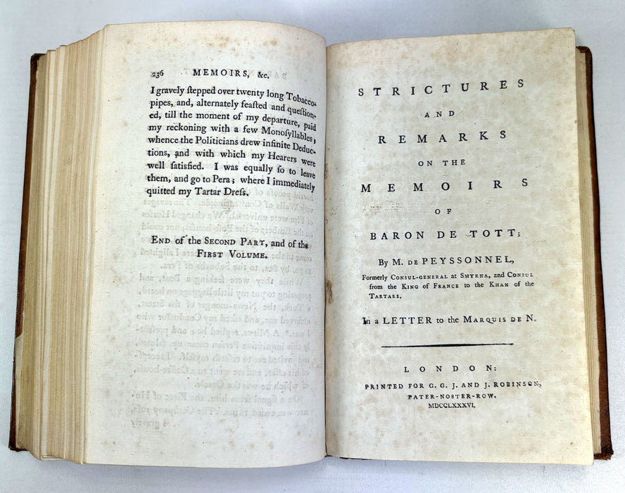 Memoirs of the Baron de Tott on the Turks and The Tartars, 1786, In Two Volumes, complete