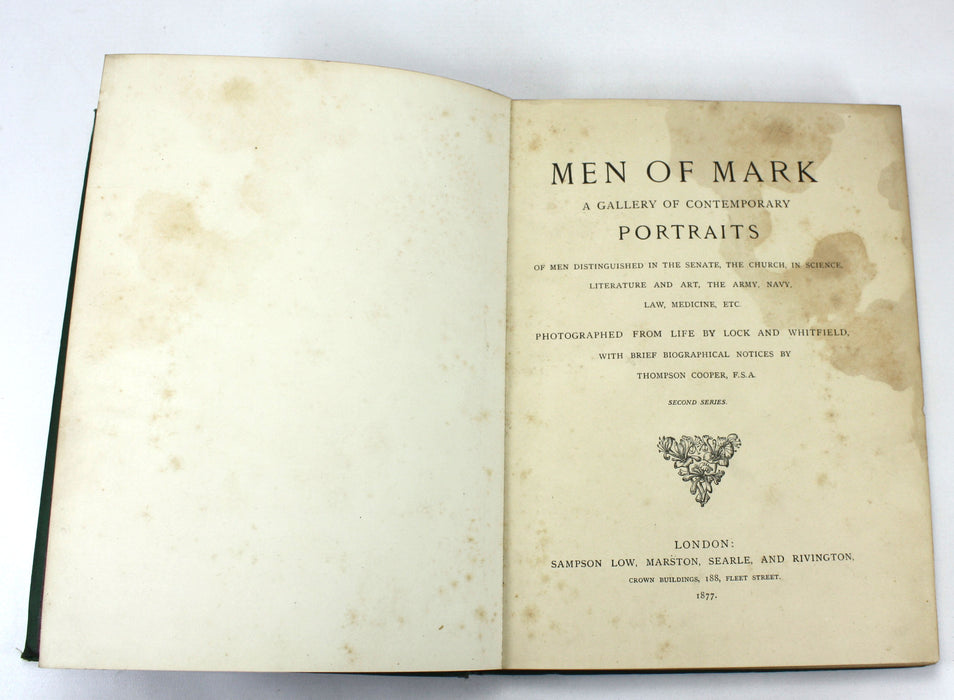 Men of Mark; A Gallery of Contemporary Portraits, Photographed by Lock and Whitfield, Thompson Cooper, 1876-1881. Chiswick Press.