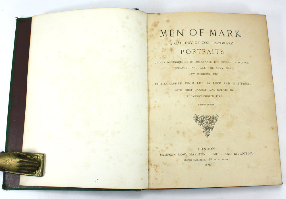 Men of Mark; A Gallery of Contemporary Portraits, Photographed by Lock and Whitfield, Thompson Cooper, 1876-1881. Chiswick Press.