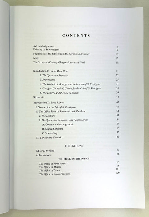 Musica Scotica VI; Vespers, Matins & Lauds for St Kentigern, Patron Saint of Glasgow, Greta-Mary Hair & Betty I. Knott, 2011, Signed first edition