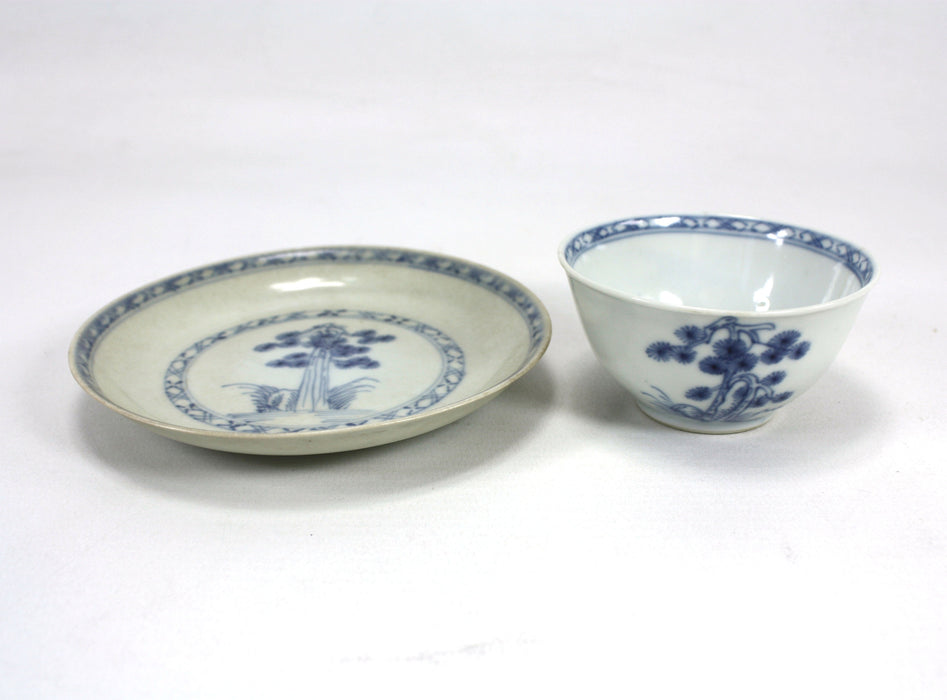 Nanking Cargo Teabowl and Saucer, c. 1750, with certification