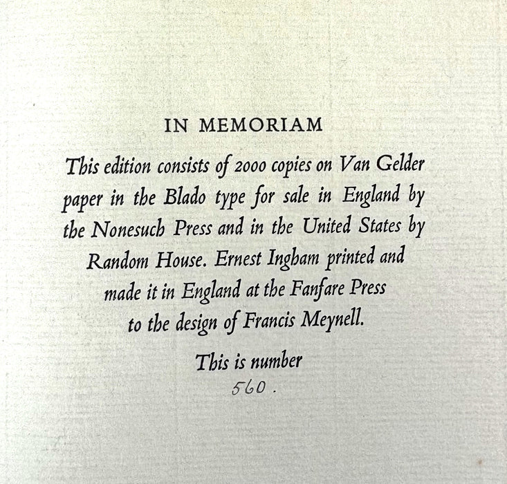 Nonesuch Press; In Memoriam, Alfred Lord Tennyson, 1933, numbered limited edition