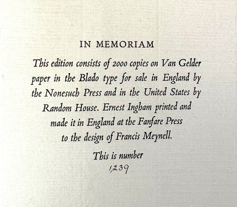 Nonesuch Press; In Memoriam, Alfred Lord Tennyson, numbered limited edition, 1933