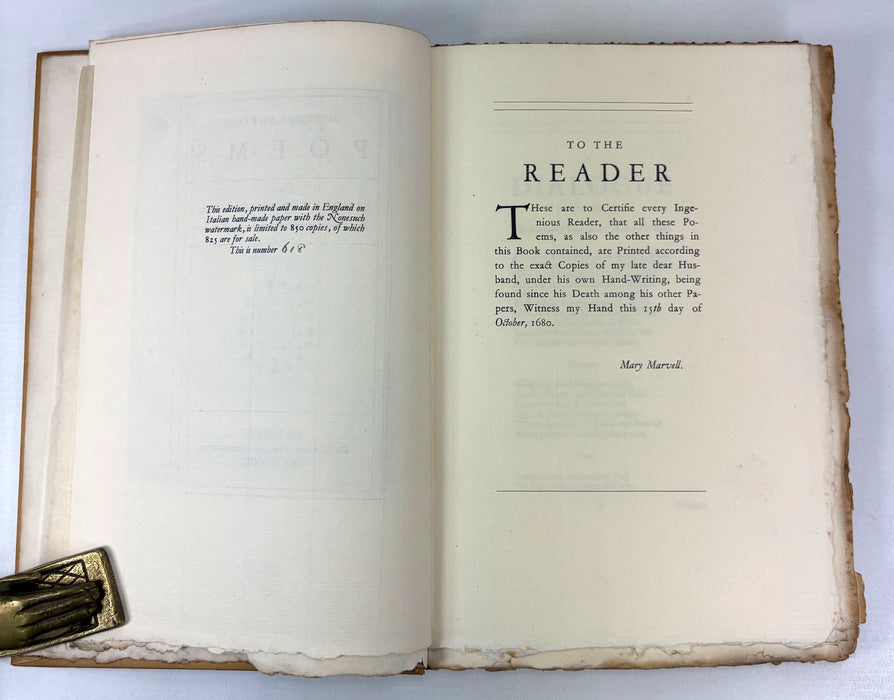 Nonesuch Press; Miscellaneous Poems by Andrew Marvell, numbered limited edition, 1923