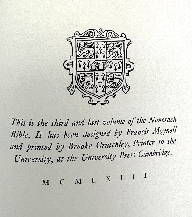 Nonesuch Press; The Holy Bible; The Authorized or King James Version of 1611, In Three Volumes, 1963