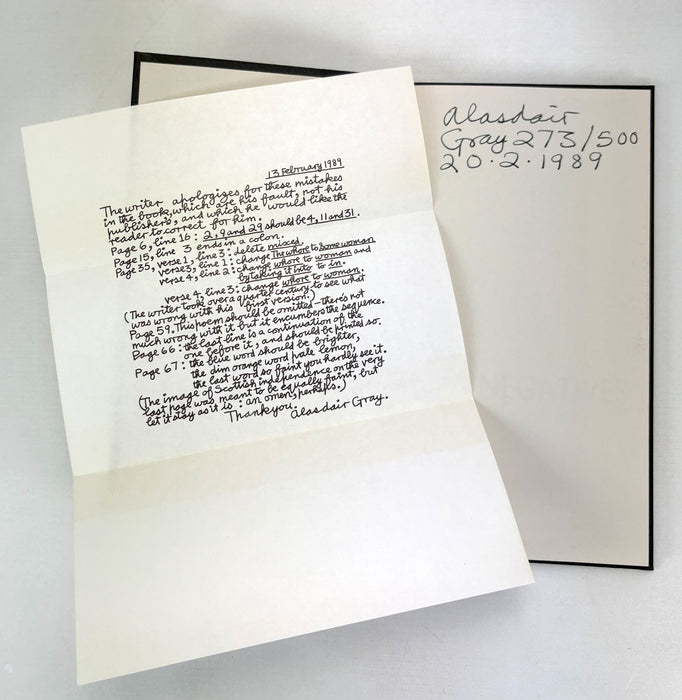 Old Negatives; four verse sequences by Alasdair Gray, Signed, numbered and dated by the author, Jonathan Cape, 1989