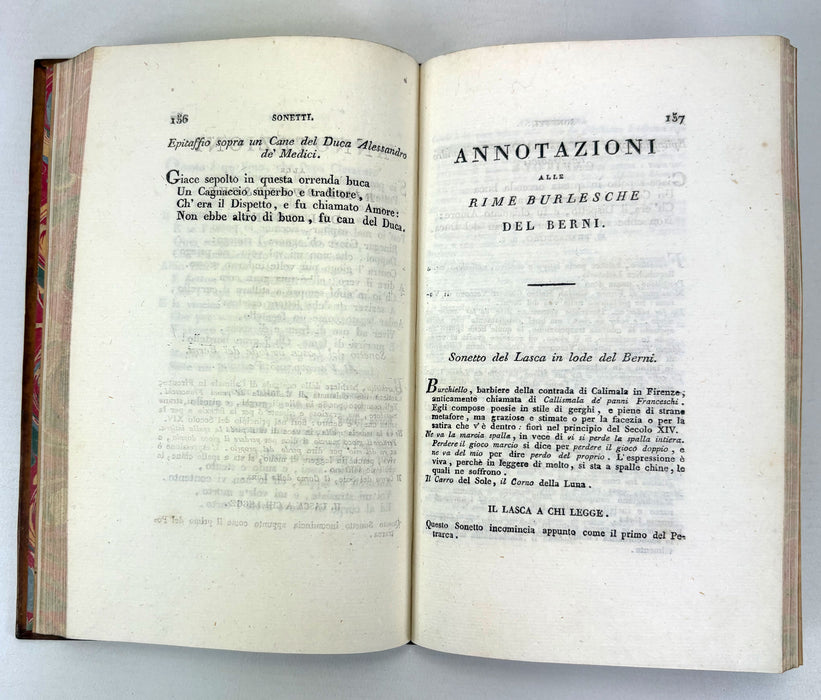 Opere Burlesche di M. Francesco Berni, Milano, dalla Società Tipografica de' Classici Italiani, 1806