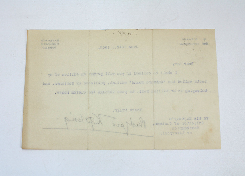 Original Typed Letter Signed by Rudyard Kipling, from Bateman's, Burwash, 1903