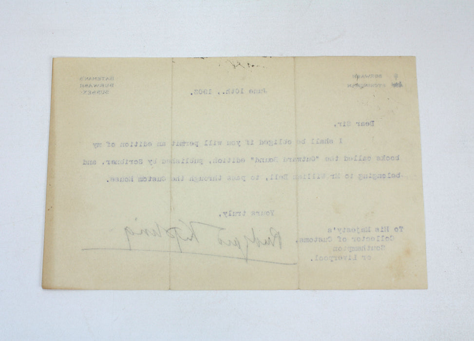 Original Typed Letter Signed by Rudyard Kipling, from Bateman's, Burwash, 1903