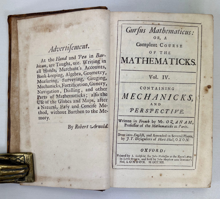 Ozanam's Compleat Course of the Mathematics; Cursus Mathematicus; Or, A Complete Course of the Mathematics, Monsiuer Ozanam, London & Oxford, 1712
