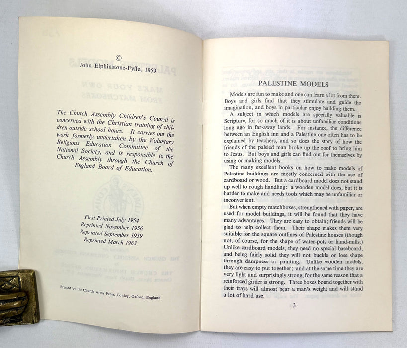 Palestine Models; Make Your Own with Matchboxes, by John Elphinstone-Fyffe, 1963