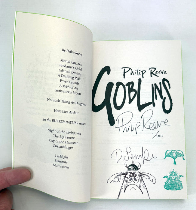 Philip Reeve; Goblins, Goblins vs Dwarves and Goblin Quest, first editions numbered 1/100, signed, illustrated and stamped
