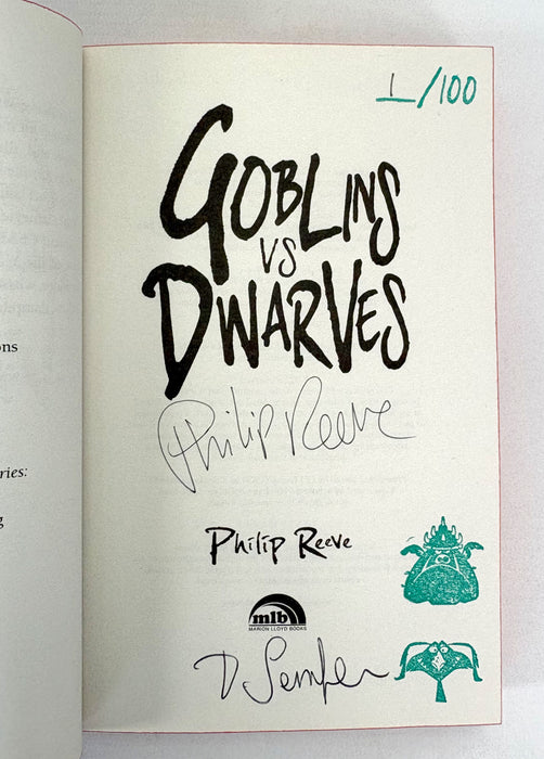 Philip Reeve; Goblins, Goblins vs Dwarves and Goblin Quest, first editions numbered 1/100, signed, illustrated and stamped