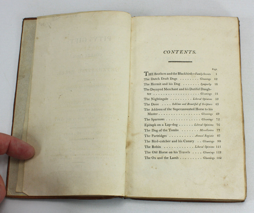 Pity's Gift; A Collection of Interesting Tales, to Excite the Compassion of Youth for the Animal Creation, from the Writings of Mr. Pratt. Selected by a Lady, 1798.