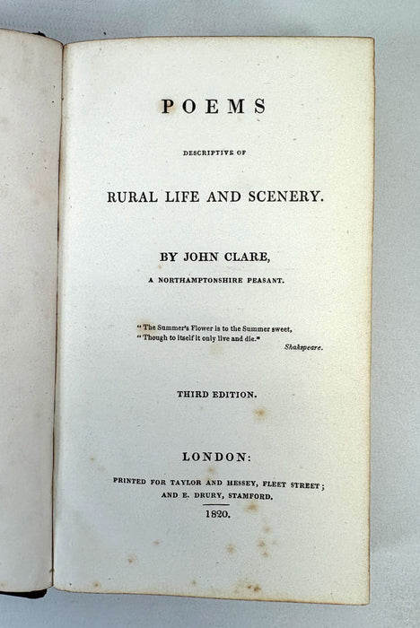 Poems Descriptive of Rural Life and Scenery, by John Clare, Taylor and Hessey, 1820