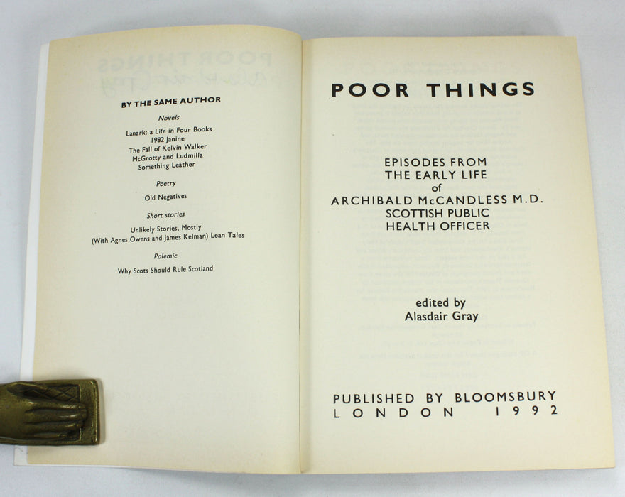 Poor Things, by Alasdair Gray; Uncorrected Signed Book Proof, 1992 Proof copy.