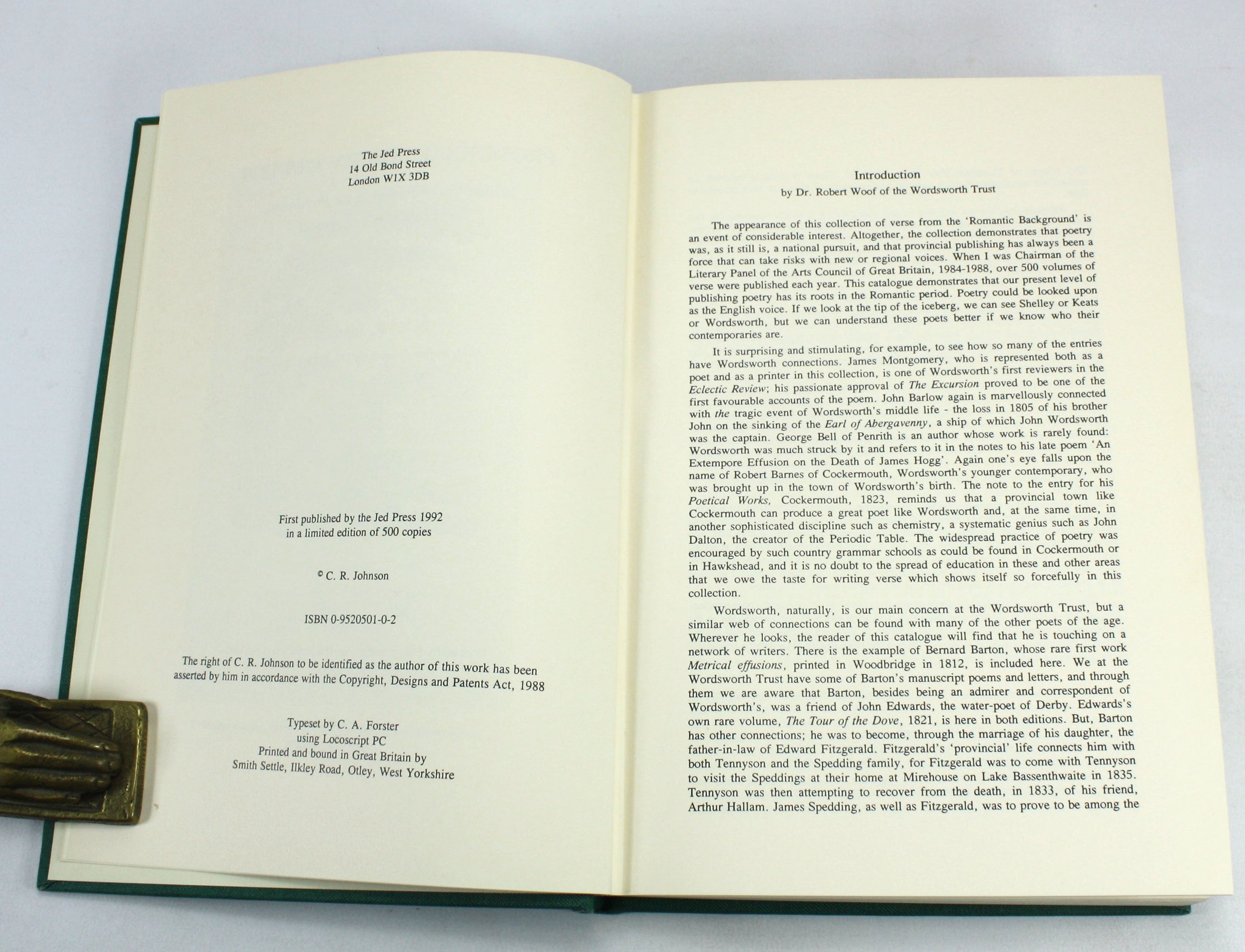 Provincial Poetry 1789-1839, C.R. Johnson, 1992 Limited edition with c ...