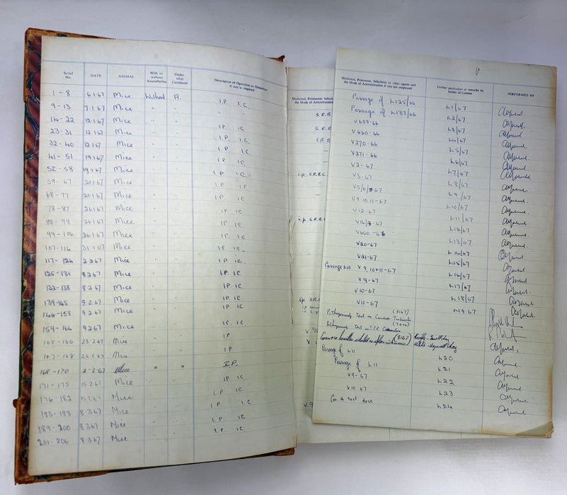 Records of Experiments on Living Animals, Bacteriology Department, University of Aberdeen, 1967-1980