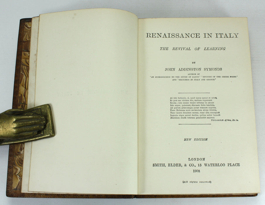 Renaissance In Italy; The Revival of Learning, John Addington Symonds, 1902