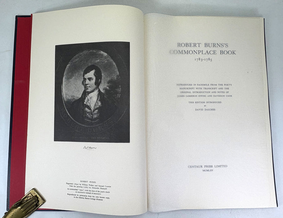 Robert Burns's Commonplace Book 1783-1785; Reproduced in Facsimile from the Poet's Manuscript with Transcript, Centaur Press, 1965