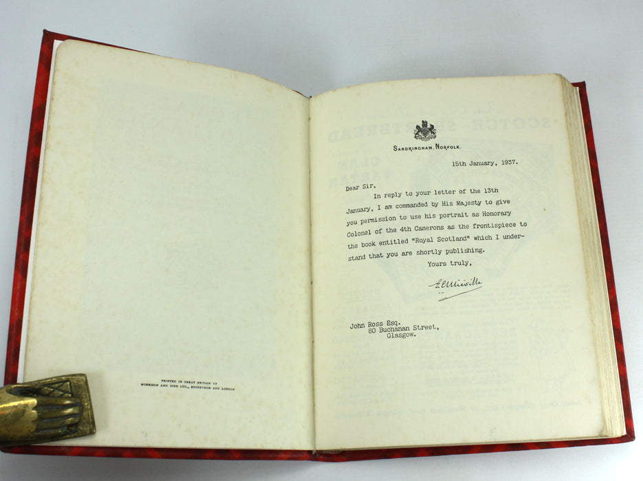 Royal Scotland, by John Ross, 1937; Custom tartan leather binding