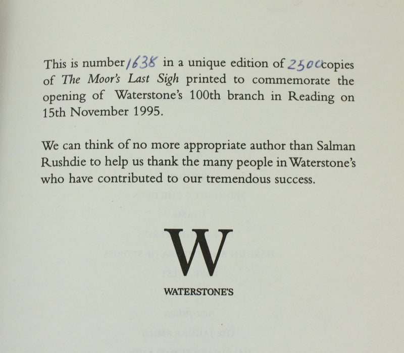Salman Rushdie; Numbered, Limited special edition, The Moor's Last Sigh, 1995