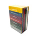 A boxed set of six mystery novels wrapped in clear plastic, featuring a yellow top section and colored bands for the authors' names, photographed on a white background.