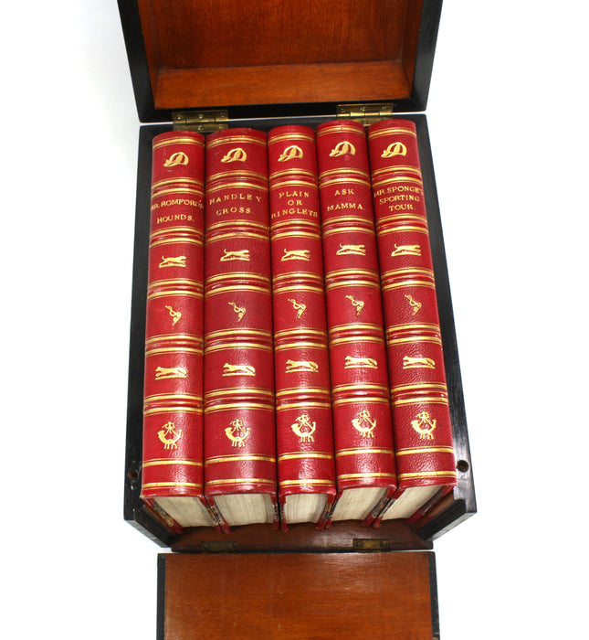 Set of 5 Jorrocks novels by R. S. Surtees, c.1870, housed in Walnut presentation case