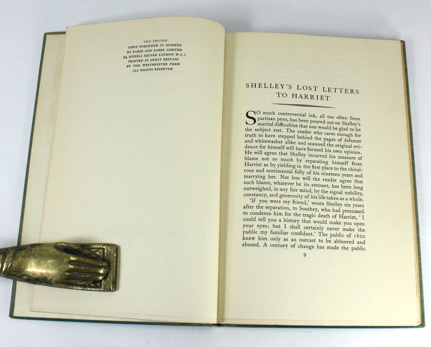 Shelley's Lost Letters to Harriet, Leslie Hotson, 1930