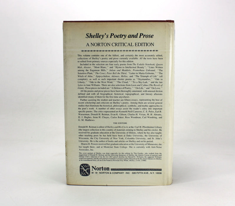 Shelley's Poetry and Prose; Authorative Texts Criticism, Donald H. Reiman & Sharon B. Powers, 1977, Signed