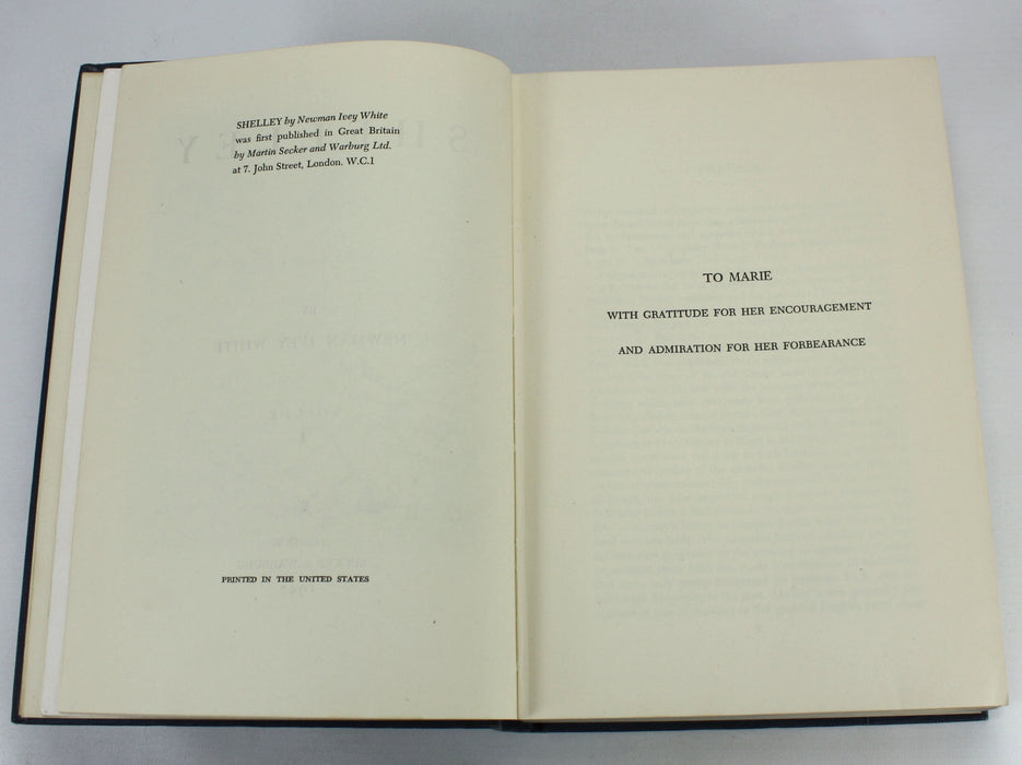 Shelley by Newman Ivey White, Secker & Warburg, 1947, 2 Vols