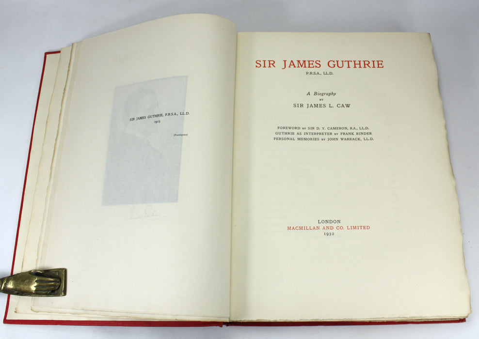 Sir James Guthrie; A Biography, Sir James L. Caw, 1932, Glasgow School of Art Prize Presentation copy